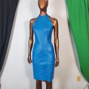 Vintage Halter Dress by Michael Hoban for North Beach Leather, Blue, Sz XS